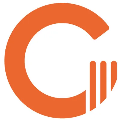 Logo de GetChef, caractérisé par un ’G’ orange stylisé avec des lignes évoquant des ustensiles de cuisine, symbolisant la marque de service de chef à domicile.